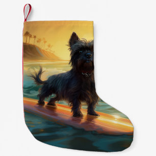 Affenpinscher Beach Surfing Painting Small Christmas Stocking