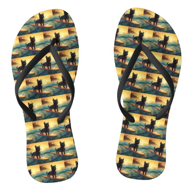 Affenpinscher Beach Surfing Painting Thongs (Footbed)