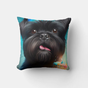 Affenpinscher celebrating Birthday Balloons cake Cushion