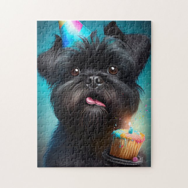 Affenpinscher celebrating Birthday Balloons cake Jigsaw Puzzle (Vertical)