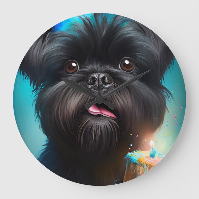 Affenpinscher celebrating Birthday Balloons cake Large Clock (Front)