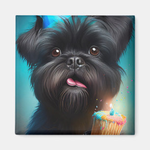 Affenpinscher celebrating Birthday Balloons cake Magnet