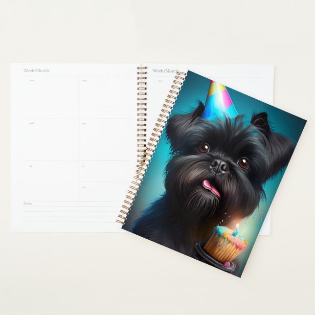 Affenpinscher celebrating Birthday Balloons cake Planner (Display)