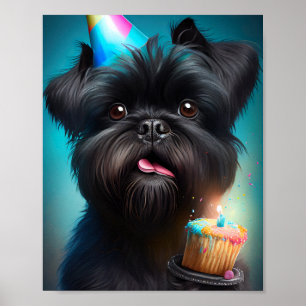 Affenpinscher celebrating Birthday Balloons cake Poster