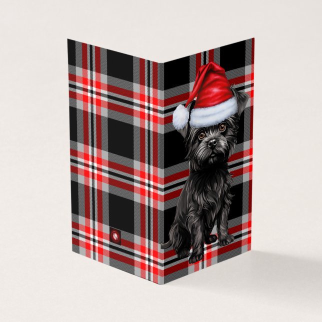 Affenpinscher Christmas Dog with Holiday Plaid (Outside)