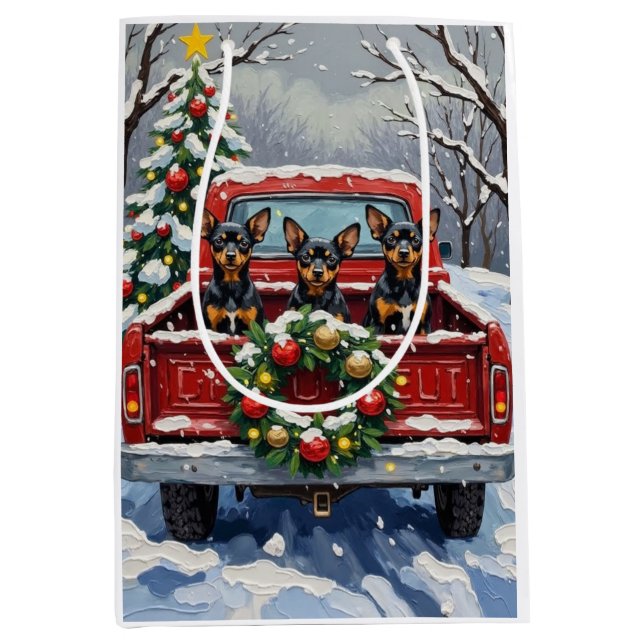 Affenpinscher Christmas Red Truck Holiday Medium Gift Bag (Front)