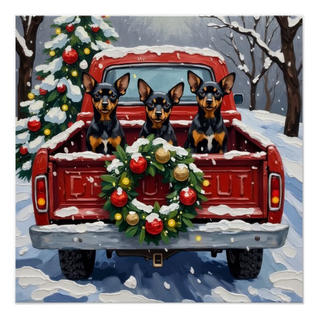 Affenpinscher Christmas Red Truck Holiday Poster (Front)