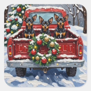Affenpinscher Christmas Red Truck Holiday Square Sticker