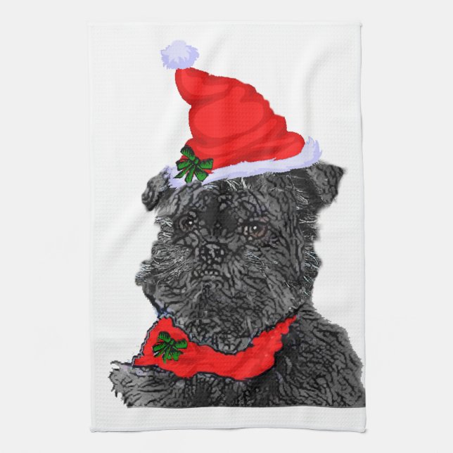 Affenpinscher Christmas Tea Towel (Vertical)