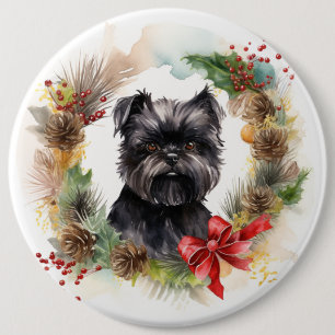 Affenpinscher Christmas Wreath Festive Pup 6 Cm Round Badge