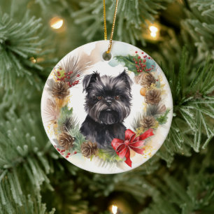 Affenpinscher Christmas Wreath   Festive Pup  Ceramic Ornament