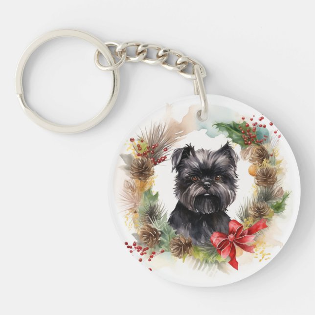 Affenpinscher Christmas Wreath Festive Pup Key Ring (Front)