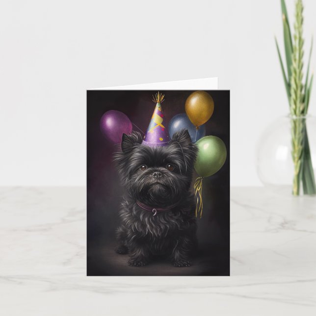 Affenpinscher Dog Birthday Balloons Card (Front)