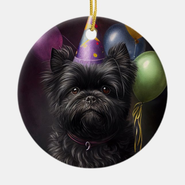 Affenpinscher Dog Birthday Balloons Ceramic Ornament (Front)