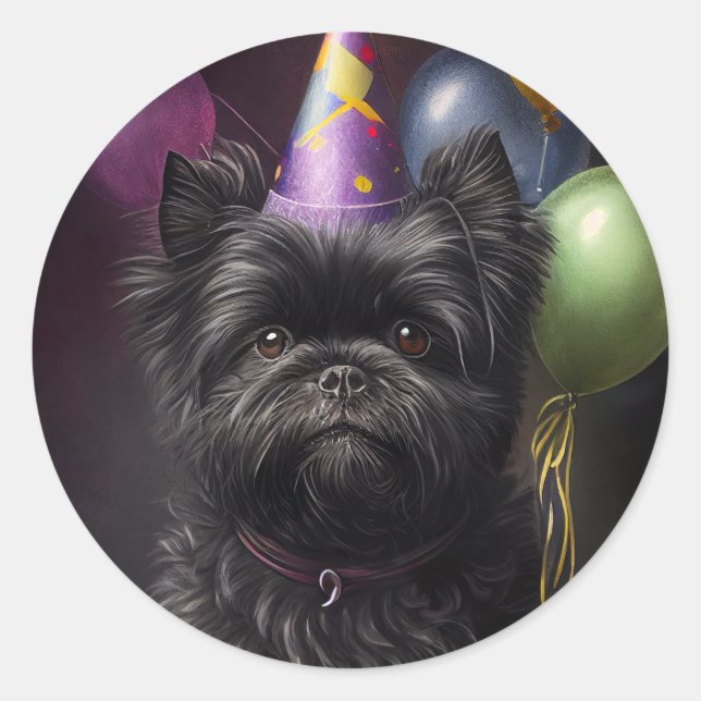Affenpinscher Dog Birthday Balloons Classic Round Sticker (Front)