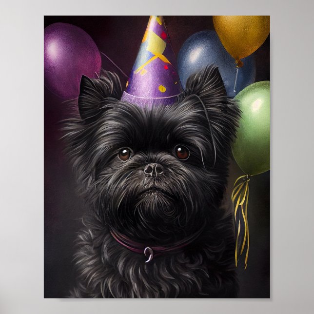 Affenpinscher Dog Birthday Balloons Poster (Front)