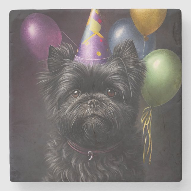 Affenpinscher Dog Birthday Balloons Stone Coaster (Front)