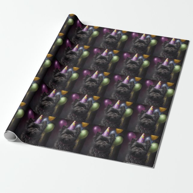 Affenpinscher Dog Birthday Balloons Wrapping Paper (Unrolled)