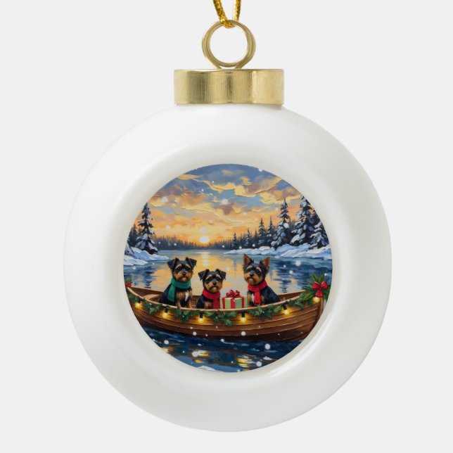 Affenpinscher Dog Christmas Boat Holiday Ceramic Ball Christmas Ornament (Front)
