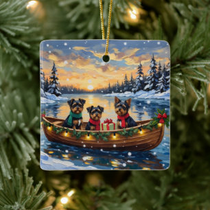 Affenpinscher Dog Christmas Boat Holiday Ceramic Ornament