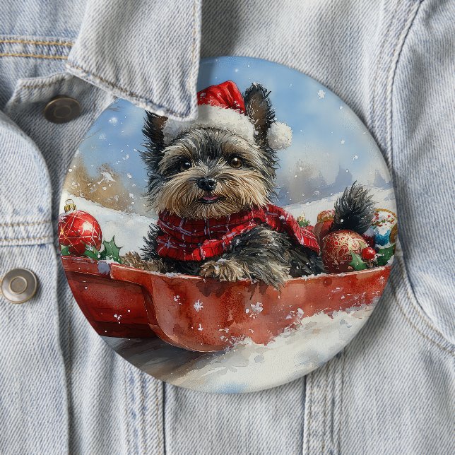 Affenpinscher Dog in Sledge Let it Snow Christmas 6 Cm Round Badge (In Situ)