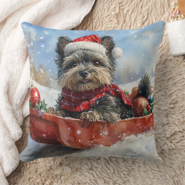 Affenpinscher Dog in Sledge Let it Snow Christmas Cushion (Blanket)
