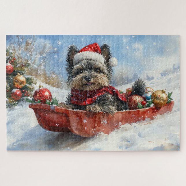 Affenpinscher Dog in Sledge Let it Snow Christmas Jigsaw Puzzle (Horizontal)