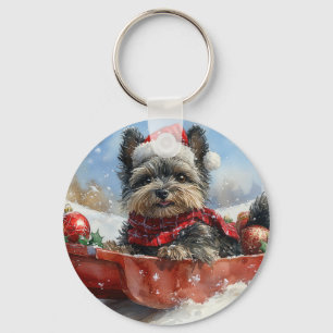 Affenpinscher Dog in Sledge Let it Snow Christmas Key Ring