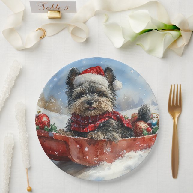 Affenpinscher Dog in Sledge Let it Snow Christmas Paper Plate (Wedding)