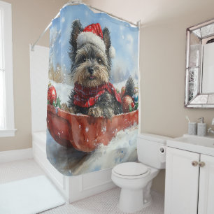 Affenpinscher Dog in Sledge Let it Snow Christmas Shower Curtain