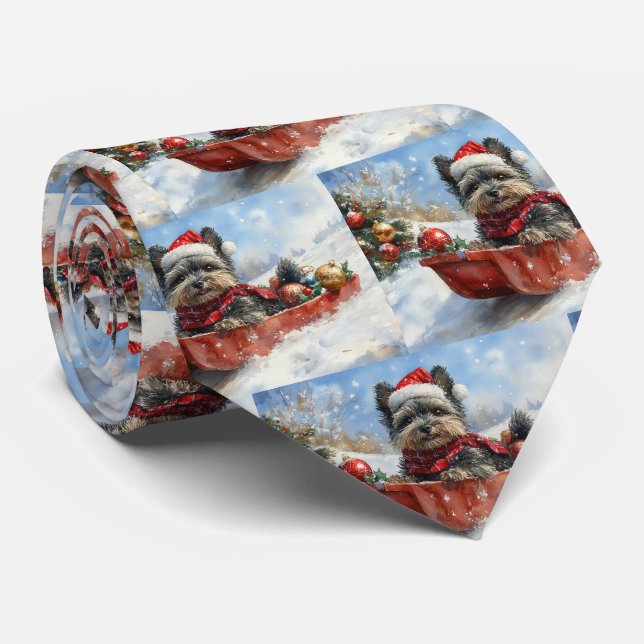 Affenpinscher Dog in Sledge Let it Snow Christmas Tie (Rolled)