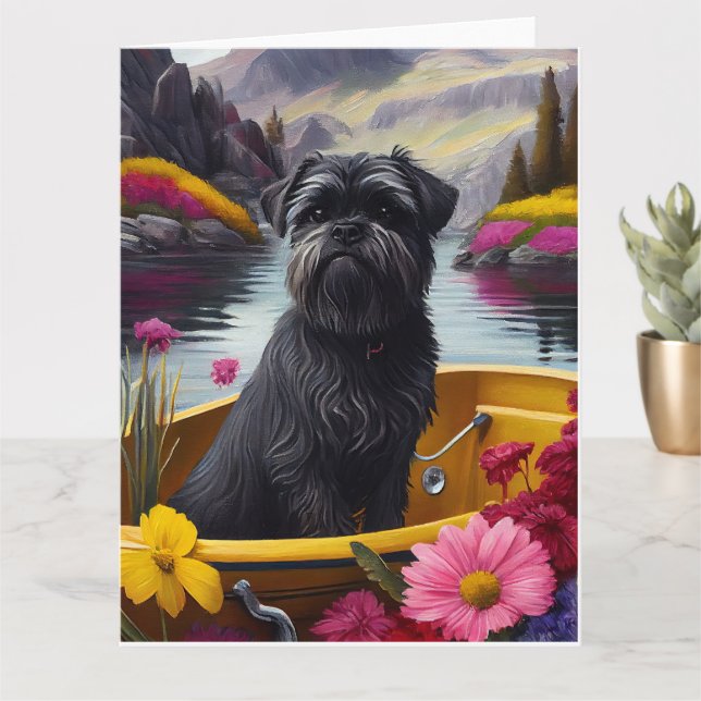 Affenpinscher Dog on a Paddle: A Scenic Adventure Card (Small Plant)