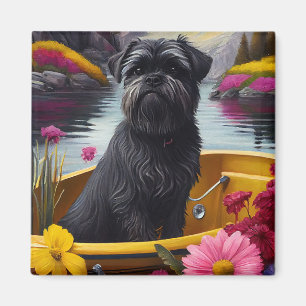 Affenpinscher Dog on a Paddle: A Scenic Adventure Magnet