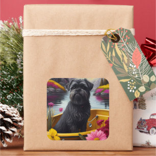 Affenpinscher Dog on a Paddle: A Scenic Adventure Square Sticker