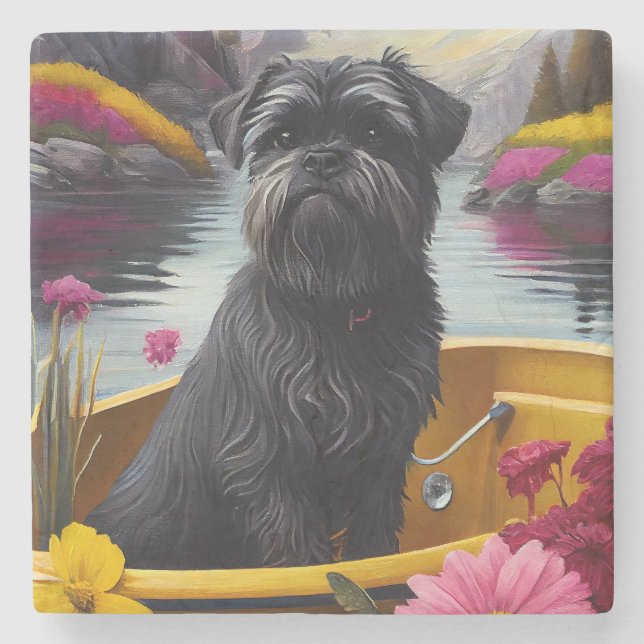 Affenpinscher Dog on a Paddle: A Scenic Adventure Stone Coaster (Front)