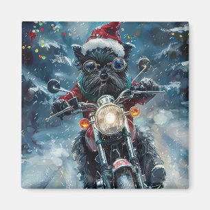 Affenpinscher Dog Riding Motorcycle Christmas Magnet