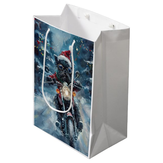 Affenpinscher Dog Riding Motorcycle Christmas Medium Gift Bag (Front Angled)