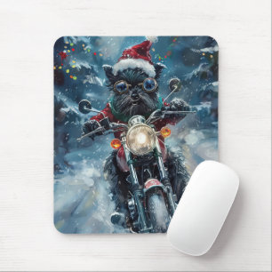 Affenpinscher Dog Riding Motorcycle Christmas Mouse Pad