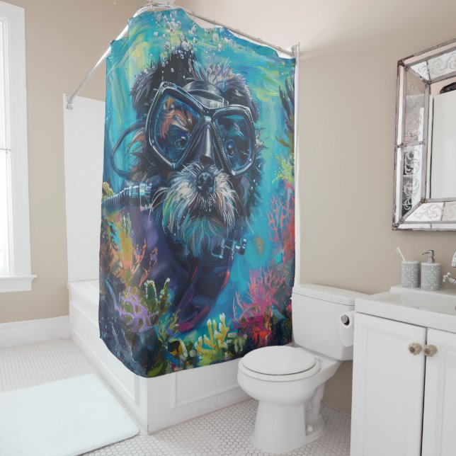 Affenpinscher Dog Scuba Diving Underwater Shower Curtain (In Situ)