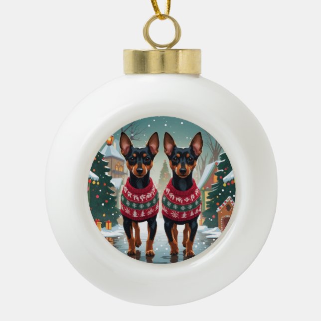 Affenpinscher Dogs Christmas Snow Holiday Ceramic Ball Christmas Ornament (Front)