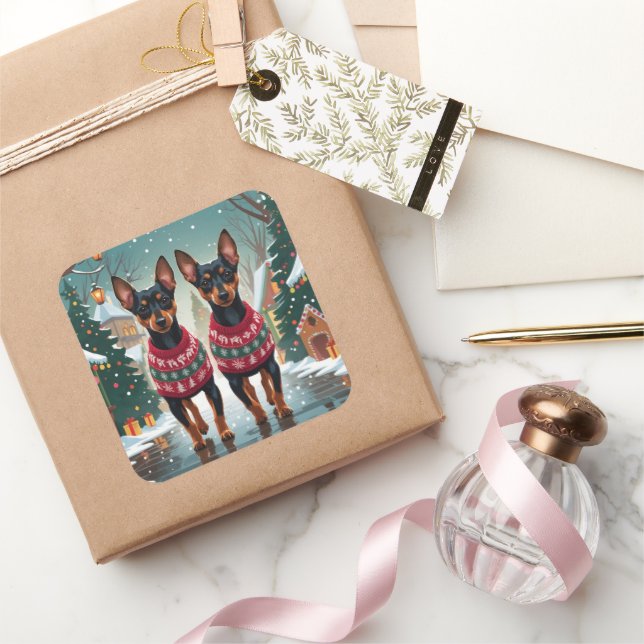 Affenpinscher Dogs Christmas Snow Holiday Square Sticker (Gifting)