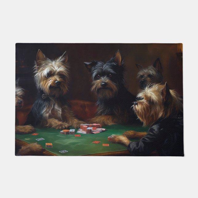 Affenpinscher Dogs Playing Poker Art Doormat (Front)