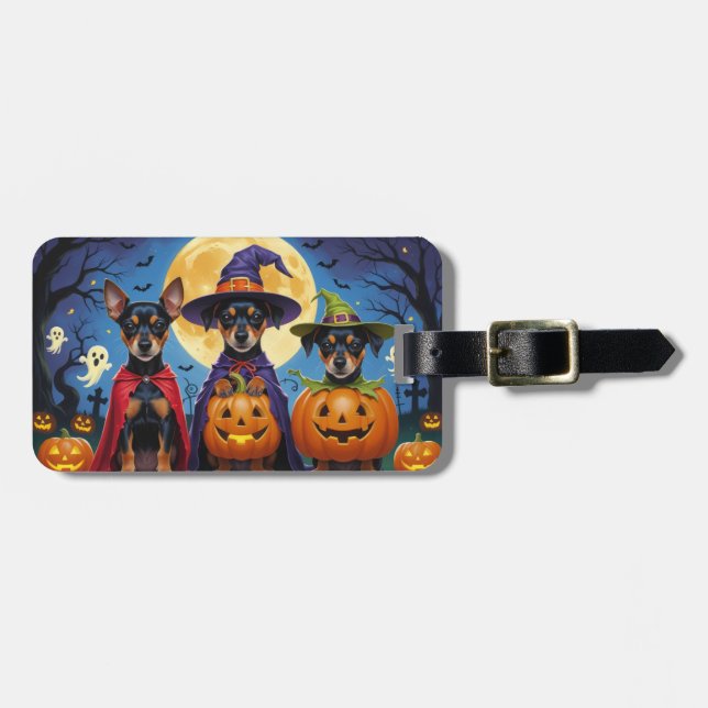 Affenpinscher Dogs Pumpkin Halloween Funny Luggage Tag (Front Horizontal)