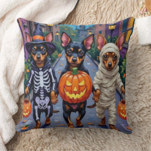 Affenpinscher Dogs Trick-or-Treating in Halloween  Cushion