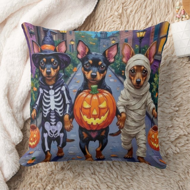 Affenpinscher Dogs Trick-or-Treating in Halloween  Cushion (Blanket)