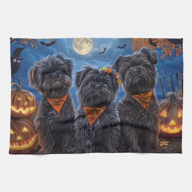 Affenpinscher Halloween Spooky Tea Towel (Horizontal)