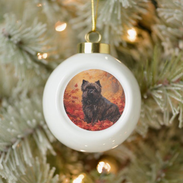 Affenpinscher in Autumn Leaves Fall Inspired  Ceramic Ball Christmas Ornament (Tree)
