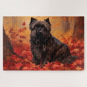 Affenpinscher in Autumn Leaves Fall Inspired Jigsaw Puzzle