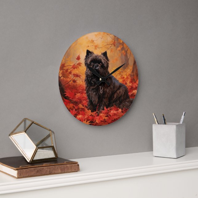Affenpinscher in Autumn Leaves Fall Inspired  Large Clock (Office)