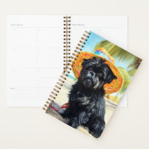 Affenpinscher on Beach, summer gift for dog lovers Planner